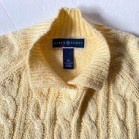 Karen Scott Cable Knit Sweater Women Size M Yellow Heavy Knit Collared NWOT Read - Picture 3 of 11